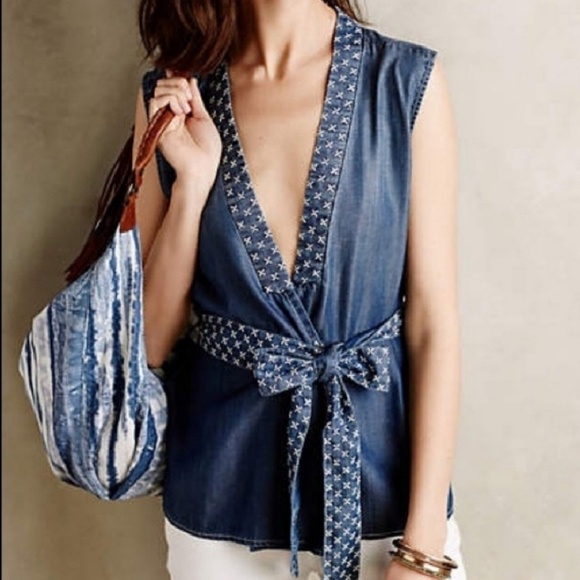 HOLDING HORSES Tops - Anthropologie Holding Horses Chambray Top Size M